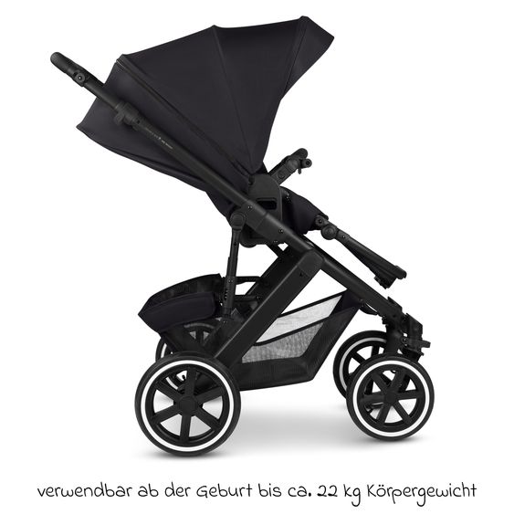 ABC Design Kombi-Kinderwagen Salsa 5 Air inkl. Babywanne, Sportsitz & Gratis Zubehör - Sonnenschirm, Wickeltasche, Regenschutz & Becherhalter - Pure - Coal