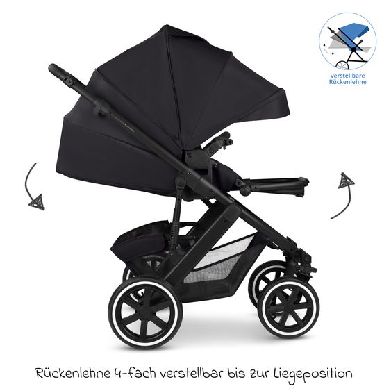 ABC Design Kombi-Kinderwagen Salsa 5 Air inkl. Babywanne, Sportsitz & Gratis Zubehör - Sonnenschirm, Wickeltasche, Regenschutz & Becherhalter - Pure - Coal