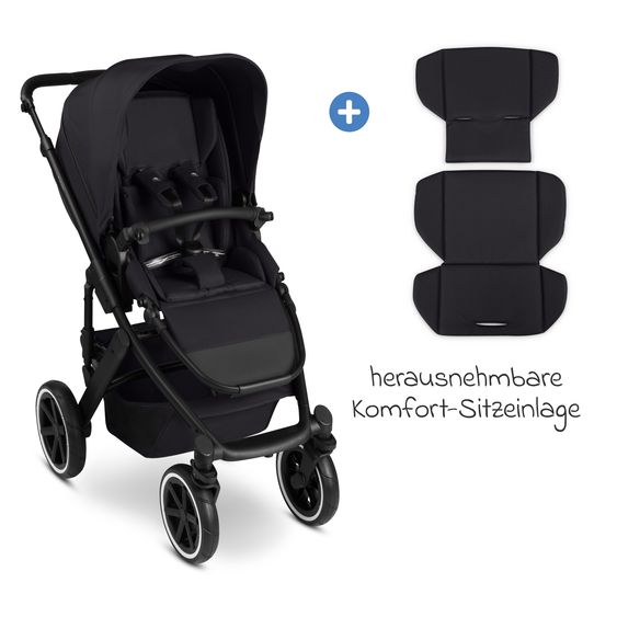 ABC Design Kombi-Kinderwagen Salsa 5 Air inkl. Babywanne, Sportsitz & Gratis Zubehör - Sonnenschirm, Wickeltasche, Regenschutz & Becherhalter - Pure - Coal