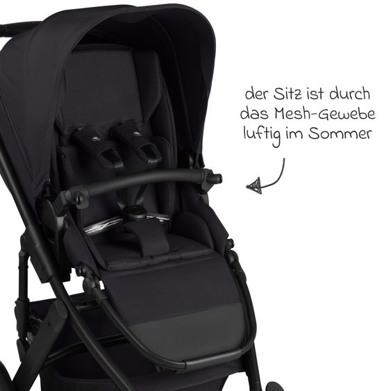 ABC Design Kombi-Kinderwagen Salsa 5 Air inkl. Babywanne, Sportsitz & Gratis Zubehör - Sonnenschirm, Wickeltasche, Regenschutz & Becherhalter - Pure - Coal