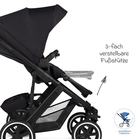 ABC Design Kombi-Kinderwagen Salsa 5 Air inkl. Babywanne, Sportsitz & Gratis Zubehör - Sonnenschirm, Wickeltasche, Regenschutz & Becherhalter - Pure - Coal