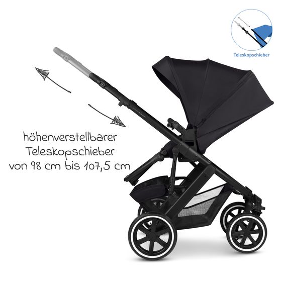 ABC Design Kombi-Kinderwagen Salsa 5 Air inkl. Babywanne, Sportsitz & Gratis Zubehör - Sonnenschirm, Wickeltasche, Regenschutz & Becherhalter - Pure - Coal