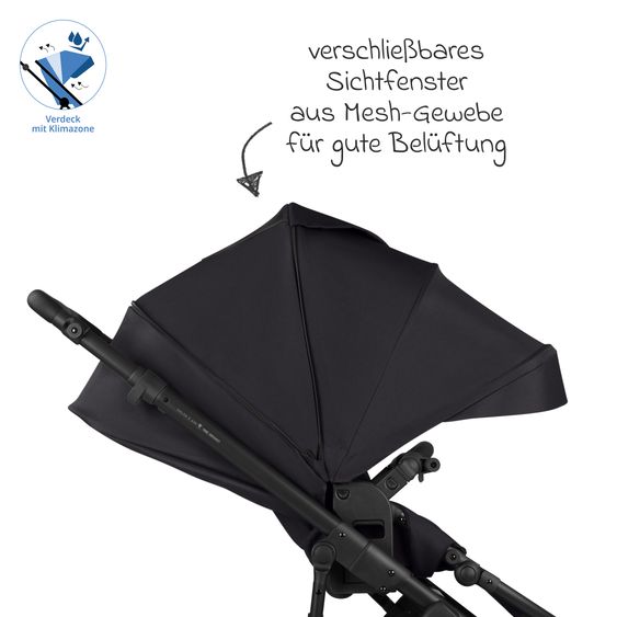 ABC Design Kombi-Kinderwagen Salsa 5 Air inkl. Babywanne, Sportsitz & Gratis Zubehör - Sonnenschirm, Wickeltasche, Regenschutz & Becherhalter - Pure - Coal