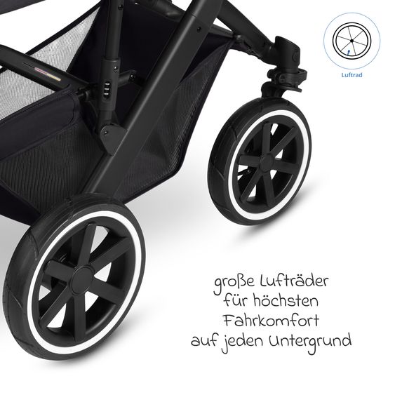 ABC Design Kombi-Kinderwagen Salsa 5 Air inkl. Babywanne, Sportsitz & Gratis Zubehör - Sonnenschirm, Wickeltasche, Regenschutz & Becherhalter - Pure - Coal