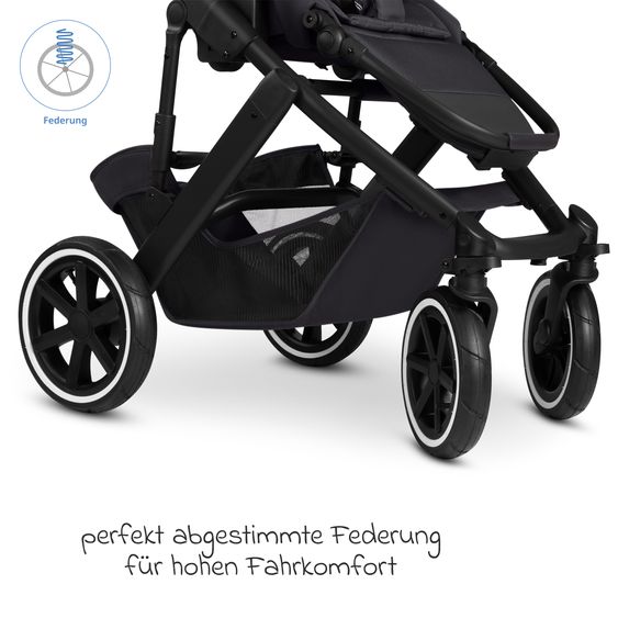 ABC Design Kombi-Kinderwagen Salsa 5 Air inkl. Babywanne, Sportsitz & Gratis Zubehör - Sonnenschirm, Wickeltasche, Regenschutz & Becherhalter - Pure - Coal