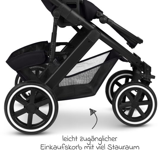 ABC Design Kombi-Kinderwagen Salsa 5 Air inkl. Babywanne, Sportsitz & Gratis Zubehör - Sonnenschirm, Wickeltasche, Regenschutz & Becherhalter - Pure - Coal