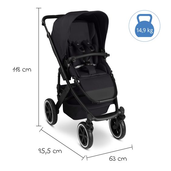 ABC Design Kombi-Kinderwagen Salsa 5 Air inkl. Babywanne, Sportsitz & Gratis Zubehör - Sonnenschirm, Wickeltasche, Regenschutz & Becherhalter - Pure - Coal