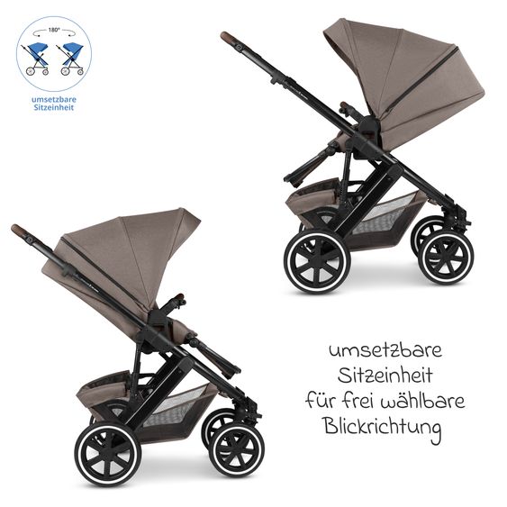ABC Design Kombi-Kinderwagen Salsa 5 Air inkl. Babywanne, Sportsitz & Gratis Zubehör - Sonnenschirm, Wickeltasche, Regenschutz & Becherhalter - Pure - Nature