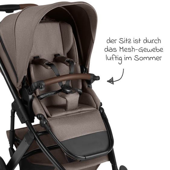ABC Design Kombi-Kinderwagen Salsa 5 Air inkl. Babywanne, Sportsitz & Gratis Zubehör - Sonnenschirm, Wickeltasche, Regenschutz & Becherhalter - Pure - Nature