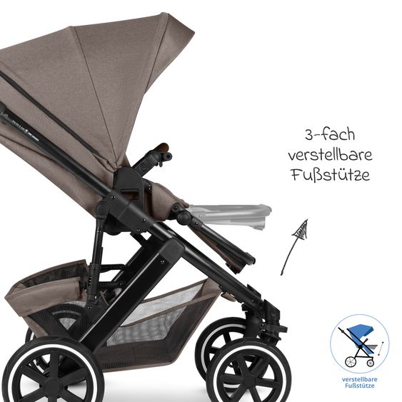 ABC Design Kombi-Kinderwagen Salsa 5 Air inkl. Babywanne, Sportsitz & Gratis Zubehör - Sonnenschirm, Wickeltasche, Regenschutz & Becherhalter - Pure - Nature