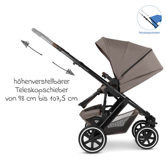 ABC Design Kombi-Kinderwagen Salsa 5 Air inkl. Babywanne, Sportsitz & Gratis Zubehör - Sonnenschirm, Wickeltasche, Regenschutz & Becherhalter - Pure - Nature