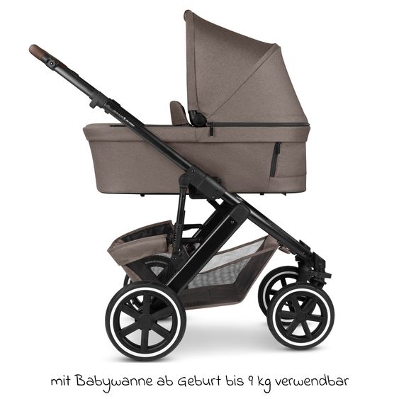 ABC Design Kombi-Kinderwagen Salsa 5 Air inkl. Babywanne, Sportsitz & Gratis Zubehör - Sonnenschirm, Wickeltasche, Regenschutz & Becherhalter - Pure - Nature