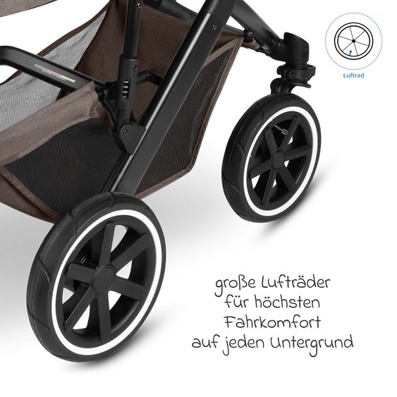 ABC Design Kombi-Kinderwagen Salsa 5 Air inkl. Babywanne, Sportsitz & Gratis Zubehör - Sonnenschirm, Wickeltasche, Regenschutz & Becherhalter - Pure - Nature