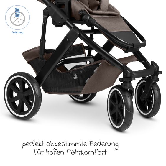 ABC Design Kombi-Kinderwagen Salsa 5 Air inkl. Babywanne, Sportsitz & Gratis Zubehör - Sonnenschirm, Wickeltasche, Regenschutz & Becherhalter - Pure - Nature