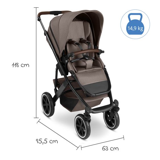 ABC Design Kombi-Kinderwagen Salsa 5 Air inkl. Babywanne, Sportsitz & Gratis Zubehör - Sonnenschirm, Wickeltasche, Regenschutz & Becherhalter - Pure - Nature