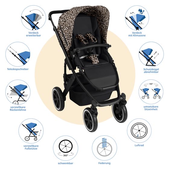 ABC Design Poussette Combinée Salsa 5 Air avec Nacelle & Siège Sport - Leo
