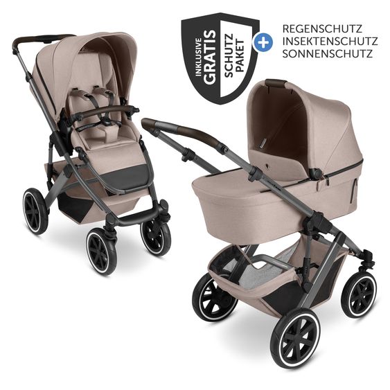 ABC Design Passeggino combinato Salsa 5 Air incl. Navicella & Seggiolino con pacchetto accessori XXL - Camel