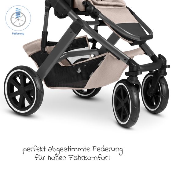 ABC Design Passeggino combinato Salsa 5 Air incl. Navicella & Seggiolino con pacchetto accessori XXL - Camel
