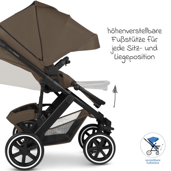 ABC Design Kombi-Kinderwagen Salsa 5 Air inkl. Babywanne & Sportsitz mit XXL-Zubehörpaket - Dark Beige