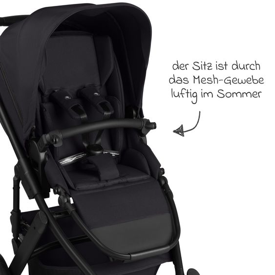 ABC Design Kombi-Kinderwagen Salsa 5 Air inkl. Babywanne & Sportsitz mit XXL-Zubehörpaket - Pure - Coal