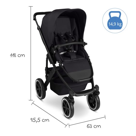 ABC Design Kombi-Kinderwagen Salsa 5 Air inkl. Babywanne & Sportsitz - Pure - Coal