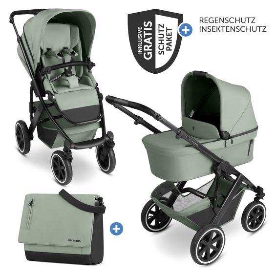 ABC Design Combi stroller Salsa 5 Air incl. Carrycot & Sports Seat, Urban Changing Bag, Insect Protection & Rain Cover - Pine