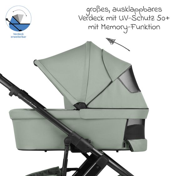 ABC Design Combi stroller Salsa 5 Air incl. Carrycot & Sports Seat, Urban Changing Bag, Insect Protection & Rain Cover - Pine