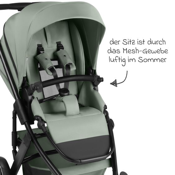 ABC Design Combi stroller Salsa 5 Air incl. Carrycot & Sports Seat, Urban Changing Bag, Insect Protection & Rain Cover - Pine