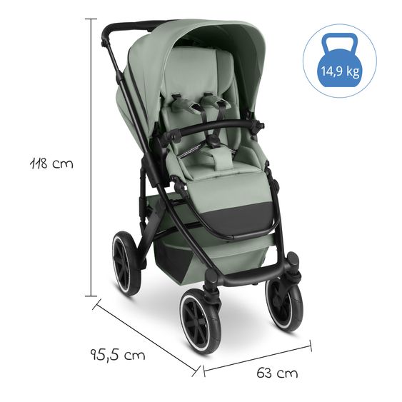 ABC Design Combi stroller Salsa 5 Air incl. Carrycot & Sports Seat, Urban Changing Bag, Insect Protection & Rain Cover - Pine