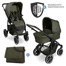 Passeggino combinato Salsa 5 Air inkl. Navicella & Seggiolino sportivo, Borsa fasciatoio Urban, Zanzariera & Copertura antipioggia - Avocado