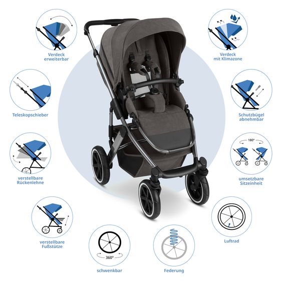 ABC Design Salsa 5 Air baby carriage incl. Urban changing bag, winter footmuff, carrycot & sports seat - Almond
