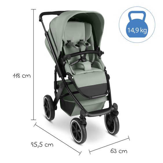 ABC Design Salsa 5 Air baby carriage incl. Urban changing bag, winter footmuff, carrycot & sports seat - Pine