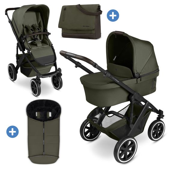 ABC Design Salsa 5 Air baby carriage incl. Urban changing bag, winter footmuff, carrycot & sports seat - Pure - Avocado