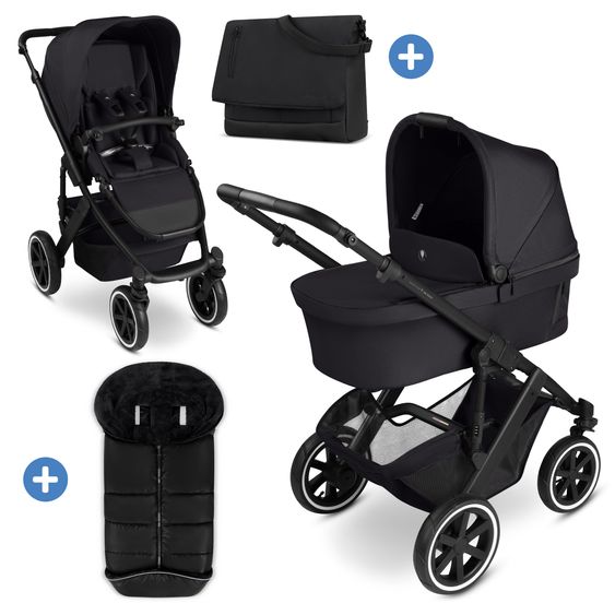 ABC Design Salsa 5 Air baby carriage incl. Urban changing bag, winter footmuff, carrycot & sports seat - Pure - Coal
