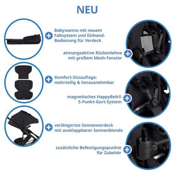 ABC Design Salsa 5 Air baby carriage incl. Urban changing bag, winter footmuff, carrycot & sports seat - Pure - Coal