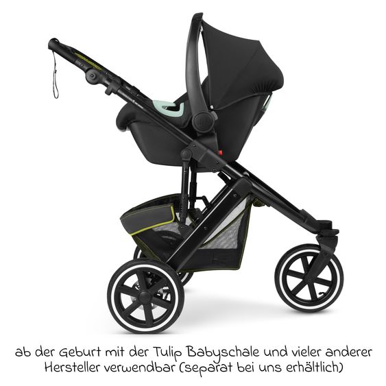 ABC Design Kombi-Kinderwagen Salsa 5 Run - inkl. Babywanne, Sportsitz, Wickeltasche, Regenschutz, Becherhalter & Sonnenschirm - Pure - Avocado
