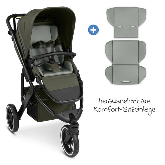 ABC Design Kombi-Kinderwagen Salsa 5 Run - inkl. Babywanne, Sportsitz, Wickeltasche, Regenschutz, Becherhalter & Sonnenschirm - Pure - Avocado