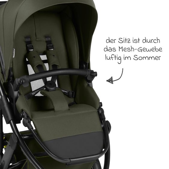 ABC Design Kombi-Kinderwagen Salsa 5 Run - inkl. Babywanne, Sportsitz, Wickeltasche, Regenschutz, Becherhalter & Sonnenschirm - Pure - Avocado