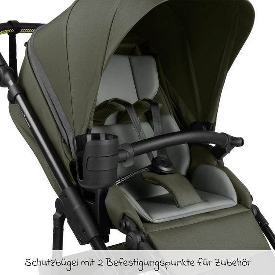 ABC Design Kombi-Kinderwagen Salsa 5 Run - inkl. Babywanne, Sportsitz, Wickeltasche, Regenschutz, Becherhalter & Sonnenschirm - Pure - Avocado