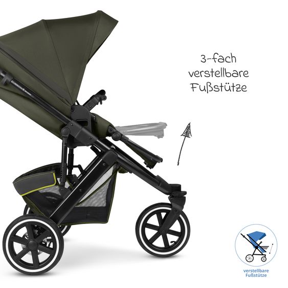 ABC Design Kombi-Kinderwagen Salsa 5 Run - inkl. Babywanne, Sportsitz, Wickeltasche, Regenschutz, Becherhalter & Sonnenschirm - Pure - Avocado