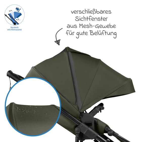 ABC Design Kombi-Kinderwagen Salsa 5 Run - inkl. Babywanne, Sportsitz, Wickeltasche, Regenschutz, Becherhalter & Sonnenschirm - Pure - Avocado