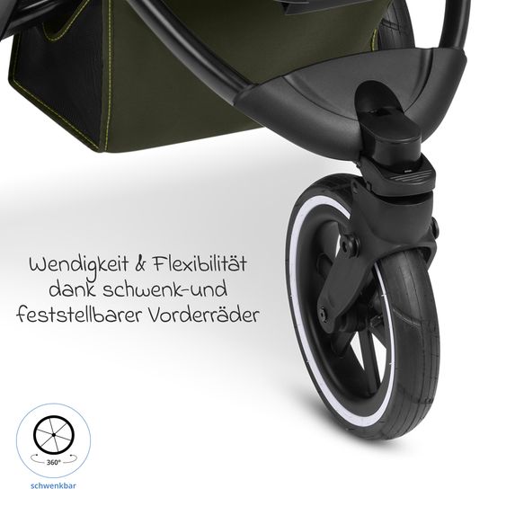 ABC Design Kombi-Kinderwagen Salsa 5 Run - inkl. Babywanne, Sportsitz, Wickeltasche, Regenschutz, Becherhalter & Sonnenschirm - Pure - Avocado