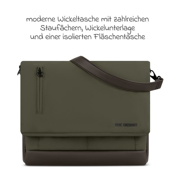 ABC Design Kombi-Kinderwagen Salsa 5 Run - inkl. Babywanne, Sportsitz, Wickeltasche, Regenschutz, Becherhalter & Sonnenschirm - Pure - Avocado