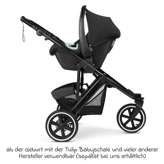 ABC Design Kombi-Kinderwagen Salsa 5 Run - inkl. Babywanne, Sportsitz, Wickeltasche, Regenschutz, Becherhalter & Sonnenschirm - Pure - Coal