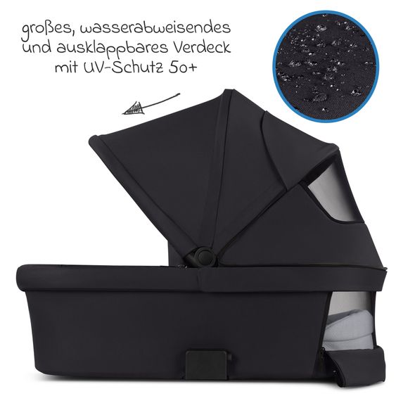 ABC Design Kombi-Kinderwagen Salsa 5 Run - inkl. Babywanne, Sportsitz, Wickeltasche, Regenschutz, Becherhalter & Sonnenschirm - Pure - Coal