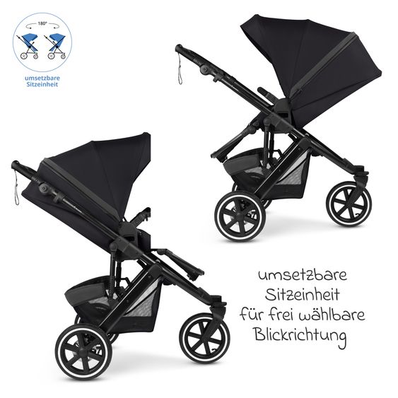 ABC Design Kombi-Kinderwagen Salsa 5 Run - inkl. Babywanne, Sportsitz, Wickeltasche, Regenschutz, Becherhalter & Sonnenschirm - Pure - Coal