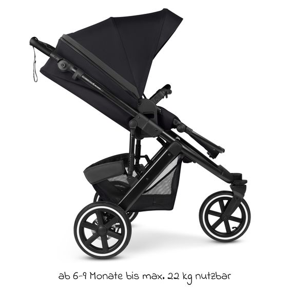 ABC Design Kombi-Kinderwagen Salsa 5 Run - inkl. Babywanne, Sportsitz, Wickeltasche, Regenschutz, Becherhalter & Sonnenschirm - Pure - Coal