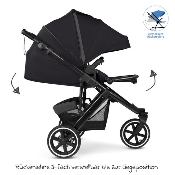 ABC Design Kombi-Kinderwagen Salsa 5 Run - inkl. Babywanne, Sportsitz, Wickeltasche, Regenschutz, Becherhalter & Sonnenschirm - Pure - Coal