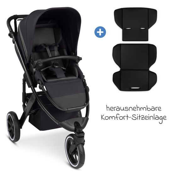 ABC Design Kombi-Kinderwagen Salsa 5 Run - inkl. Babywanne, Sportsitz, Wickeltasche, Regenschutz, Becherhalter & Sonnenschirm - Pure - Coal