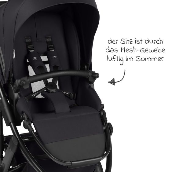 ABC Design Kombi-Kinderwagen Salsa 5 Run - inkl. Babywanne, Sportsitz, Wickeltasche, Regenschutz, Becherhalter & Sonnenschirm - Pure - Coal